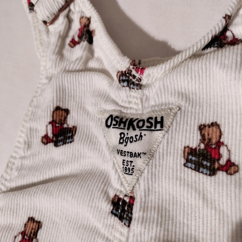 OshKosh B'gosh Kids White Corduroy Teddy Bear Vestbak Overalls 5T - Imperfect